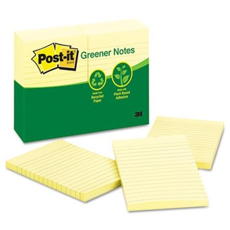 POST-IT Sticky note Greener Notes 660-RP-YW Recycled Notes- 4 x 6- Canary Yellow- 12 100-Sheet Pads/Pack 660-RP-YW
